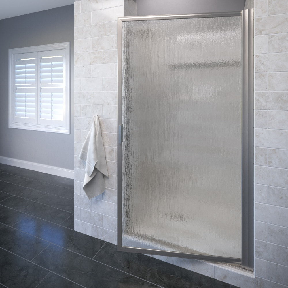 Basco Sopora Brushed nickel 24-1/4-in to 26-in W x 63.5-in H Framed Frosted/Patterned Glass Pivot Shower door