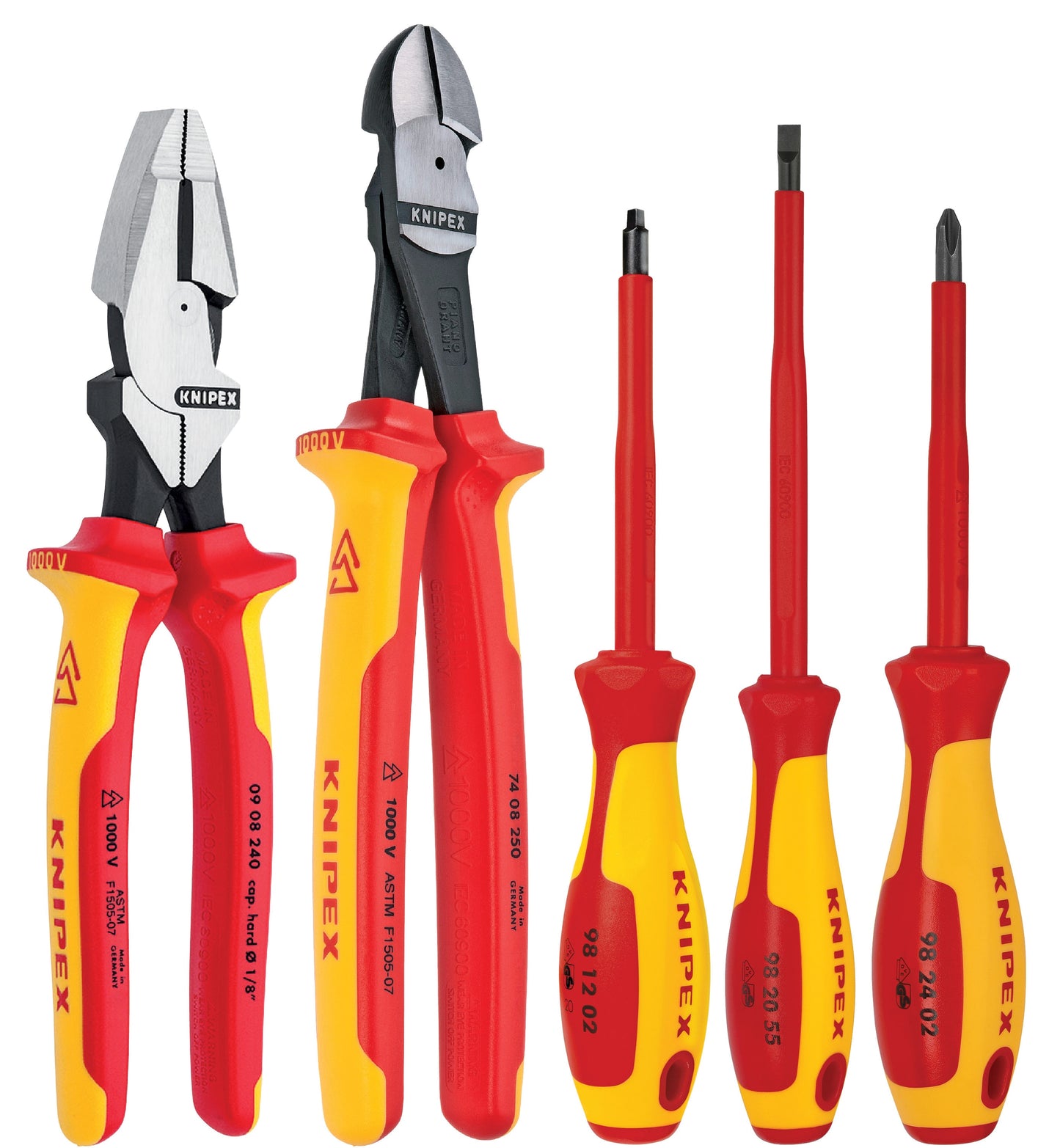 KNIPEX 5-Pack Insulated Plier Set: Diagonal Cutters, Lineman's, Slotted, Phillips - 1000V AC Protection 9K 98 98 22 US