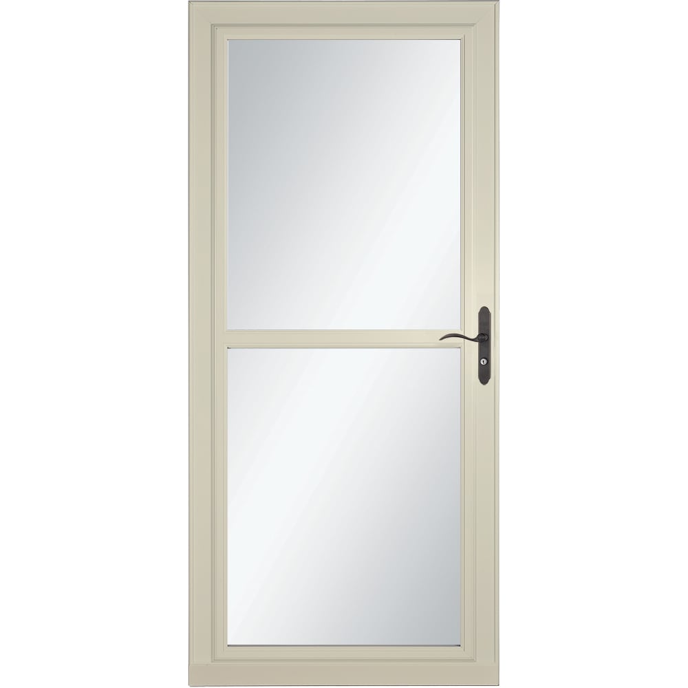LARSON 80 Split Fullview (Tradewinds) 36-in x 81-in Almond Aluminum Reversible Hinge Storm Door with Retractable Screen ( Aged bronze Handle Included )