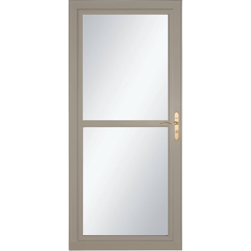 LARSON 80 Split Fullview (Tradewinds) 36-in x 81-in Sandstone Aluminum Reversible Hinge Storm Door with Retractable Screen ( Polished brass Handle Included )