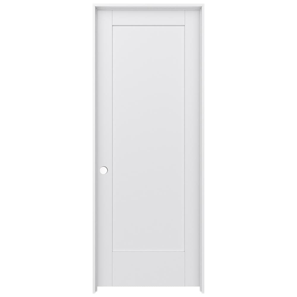 JELD-WEN 28-in x 80-in Primed Solid core 1-panel square Right hand Smooth Primed MDF Flat Jamb Single Prehung Interior Door