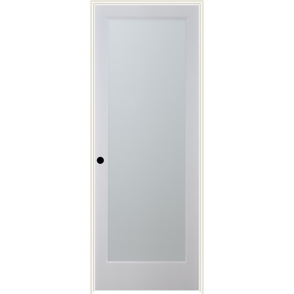 RELIABILT 24-in x 80-in Primed Solid core 1-panel Frosted glass Right hand Smooth Primed Pine Wood Flat Jamb Single Prehung Interior Door with