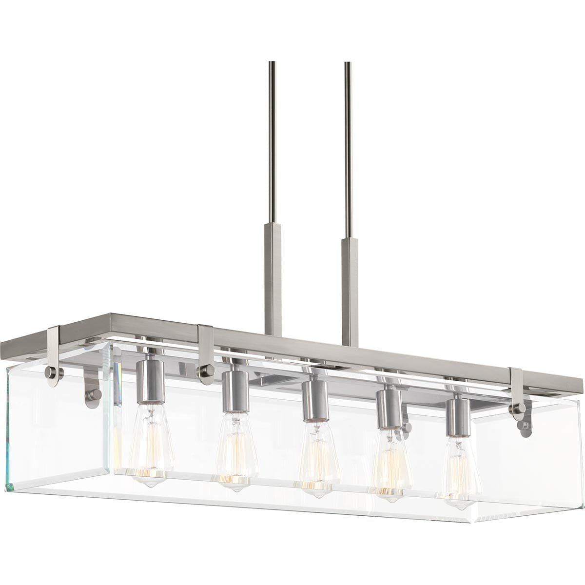 Progress Lighting Glayse 5 -Light Brushed Nickel Modern/contemporary Clear glass Linear Large Hanging Kitchen island light 1007374
