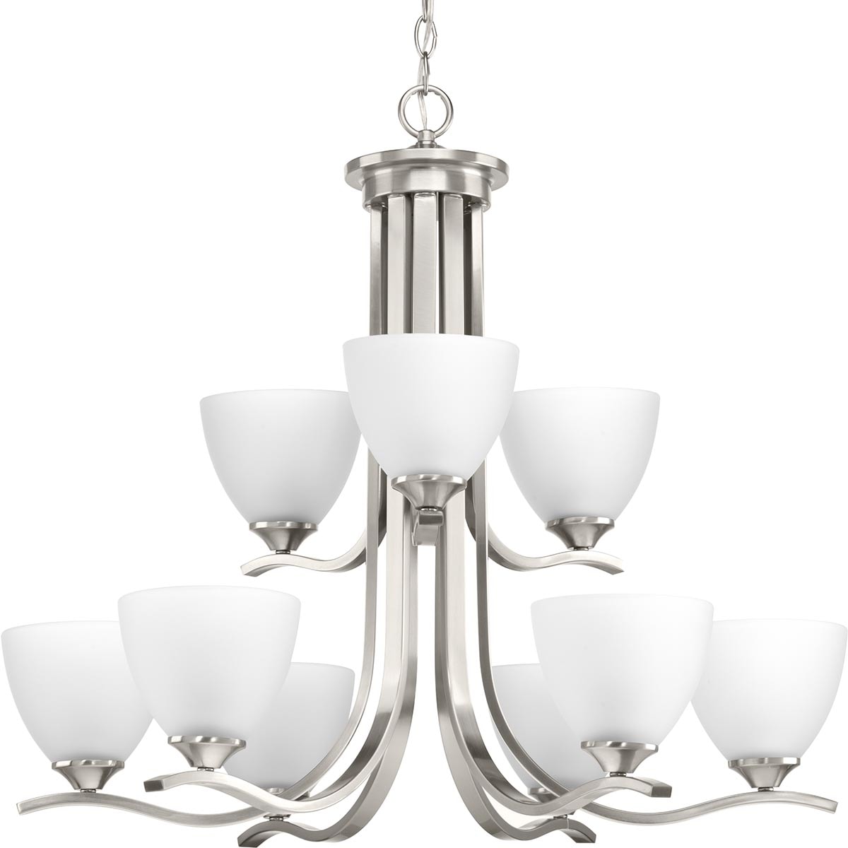 Progress Lighting Laird 9 -Light Brushed Nickel Transitional For Use in Bedrooms, Dining Rooms, Foyers, Kitchens, Living Rooms Chandelier 1007521