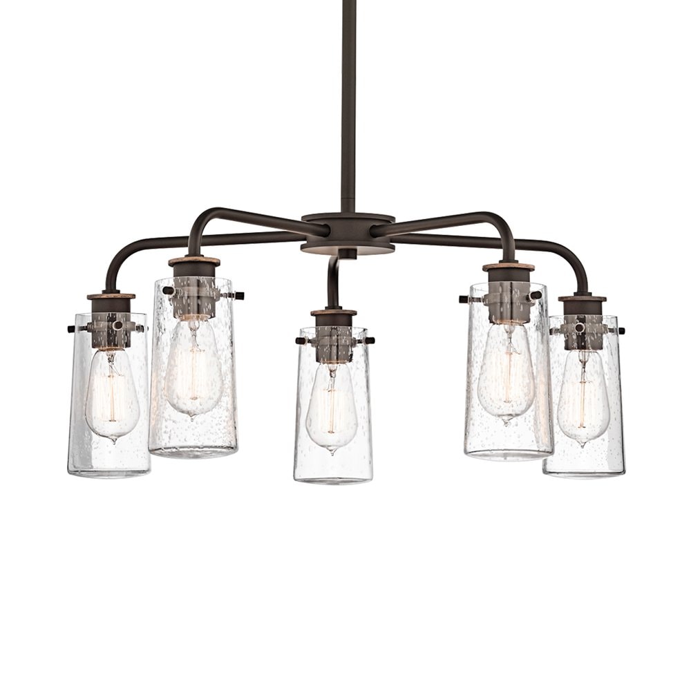 Kichler Braelyn 5 -Light Bronze Farmhouse For Use in Bedrooms, Dining Rooms, Foyers, Kitchens, Living Rooms Chandelier