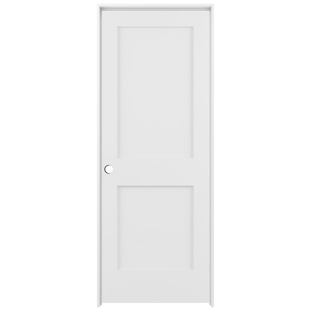 RELIABILT 32-in x 80-in Primed Solid core 2-panel Right hand Smooth Primed Pine Wood Flat Jamb Single Prehung Interior Door with