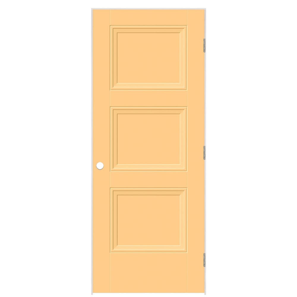 Masonite 32-in x 80-in Marigold Solid core 3-panel Left hand Smooth Prefinished Molded composite Flat Jamb Single Prehung Interior Door with