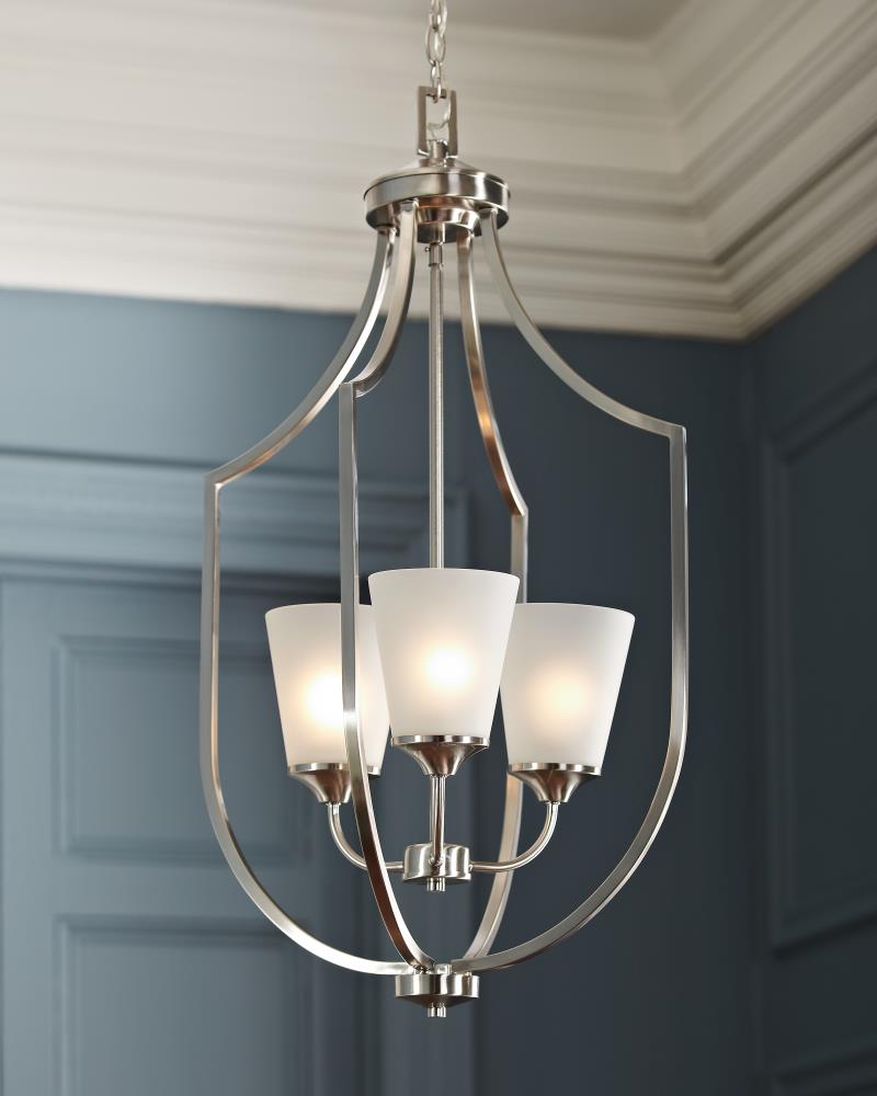 Generation Lighting Hanford 3 -Light Brushed Nickel Transitional Etched glass Geometric Medium Hanging Pendant light