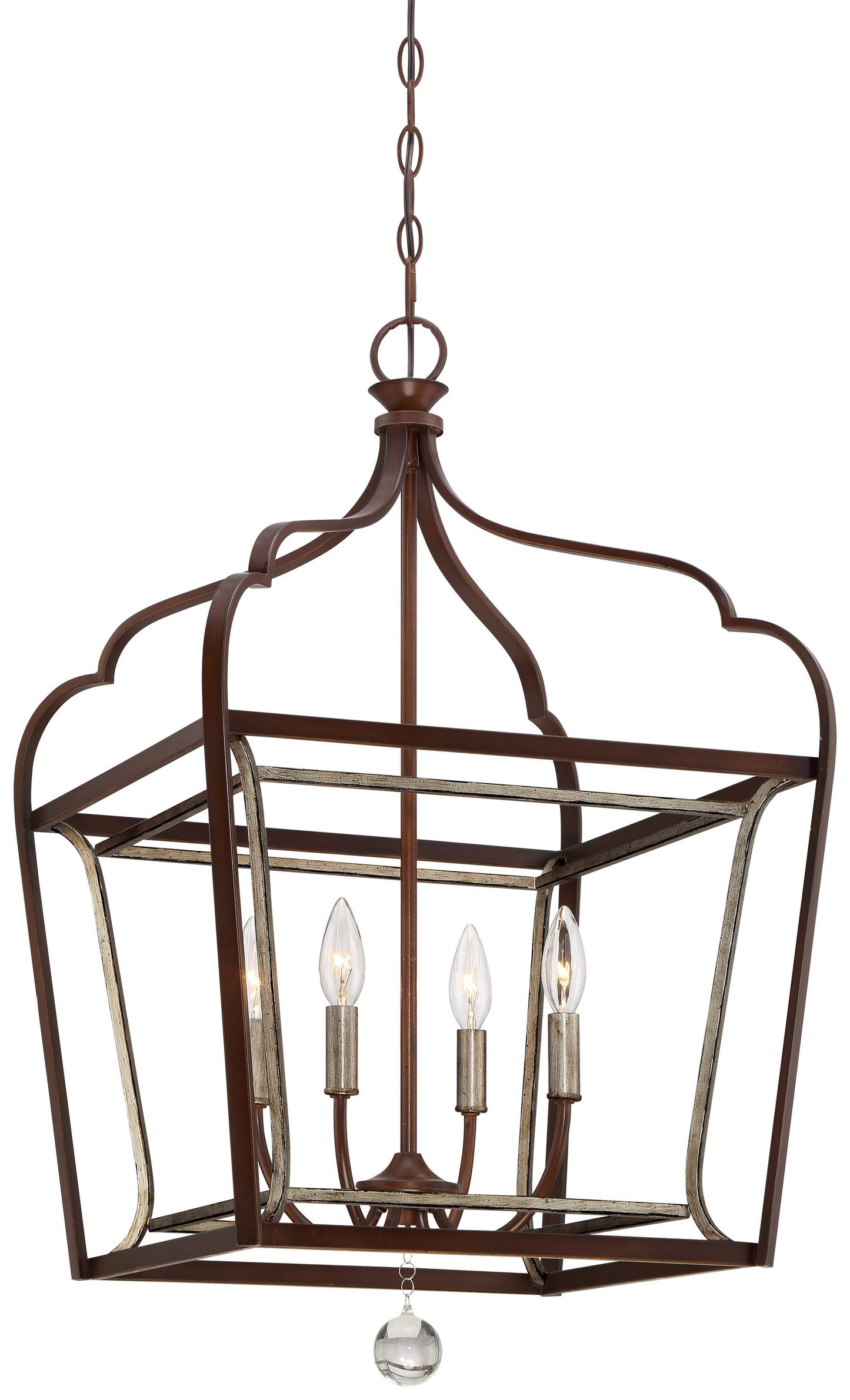 Minka Lavery Astrapia 4 -Light Dark rubbed sienna with aged silver Transitional Lantern Medium Hanging Pendant light 1664355