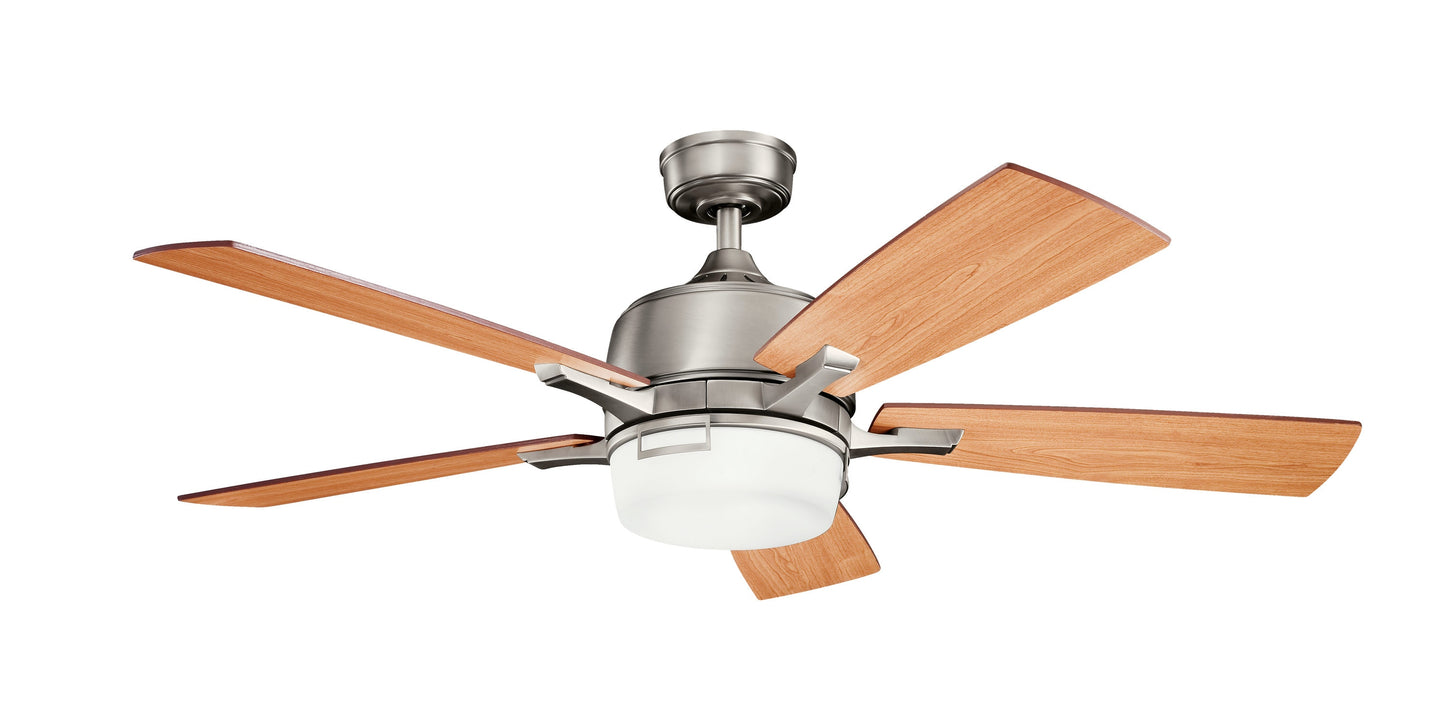 Kichler Leeds 52-in Integrated LED Antique Pewter with Dark Cherry/Light Cherry Blades Ceiling Fan With Light - Remote Included ( 5 -Blade ) 1695042
