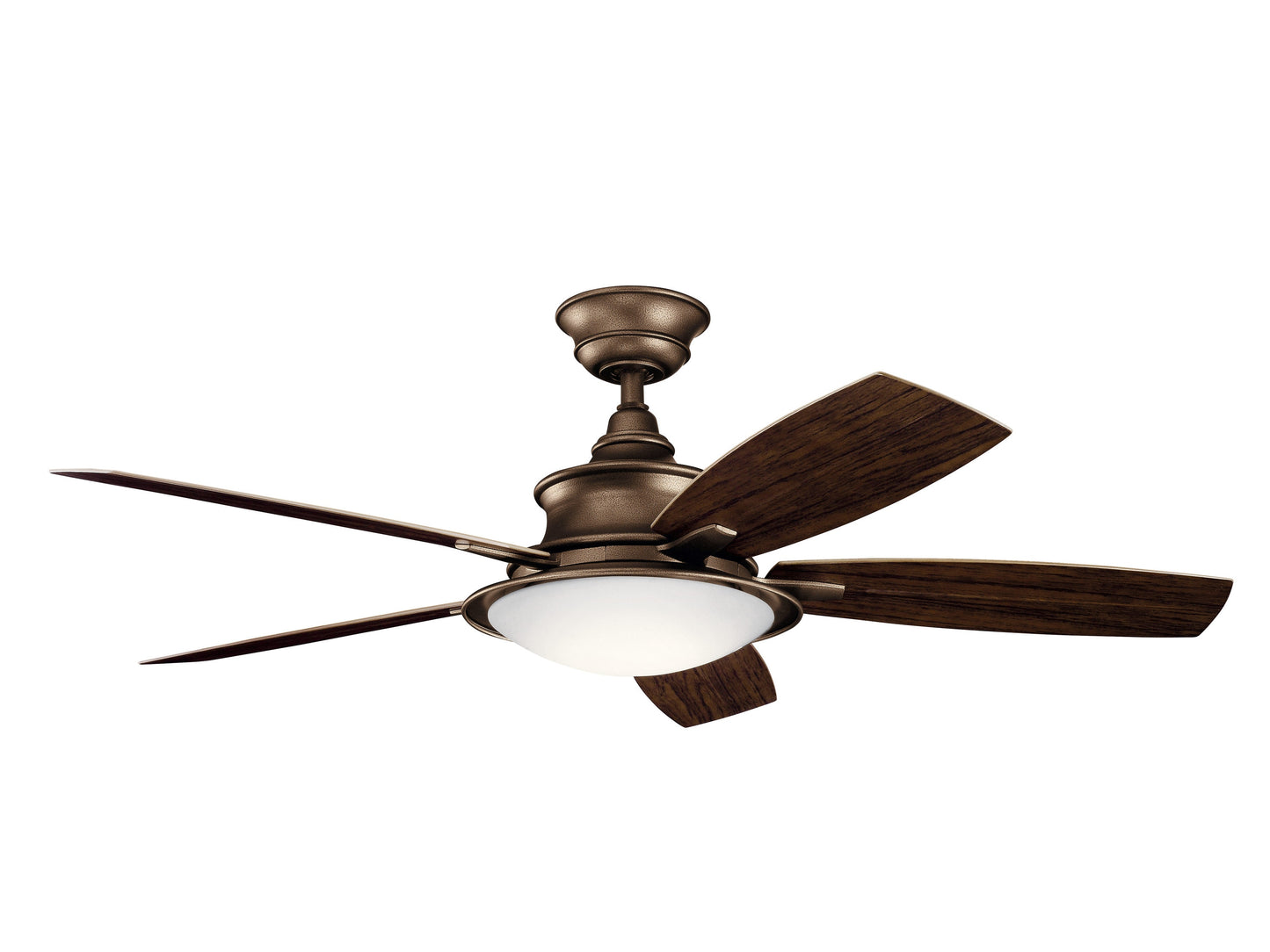 Kichler Cameron 52-in Integrated LED Outdoor Weathered Copper Powder Coat with Dark Walnut/Medium Walnut Blades Ceiling Fan With Light - Remote Included ( 5 -Blade ) 4136535