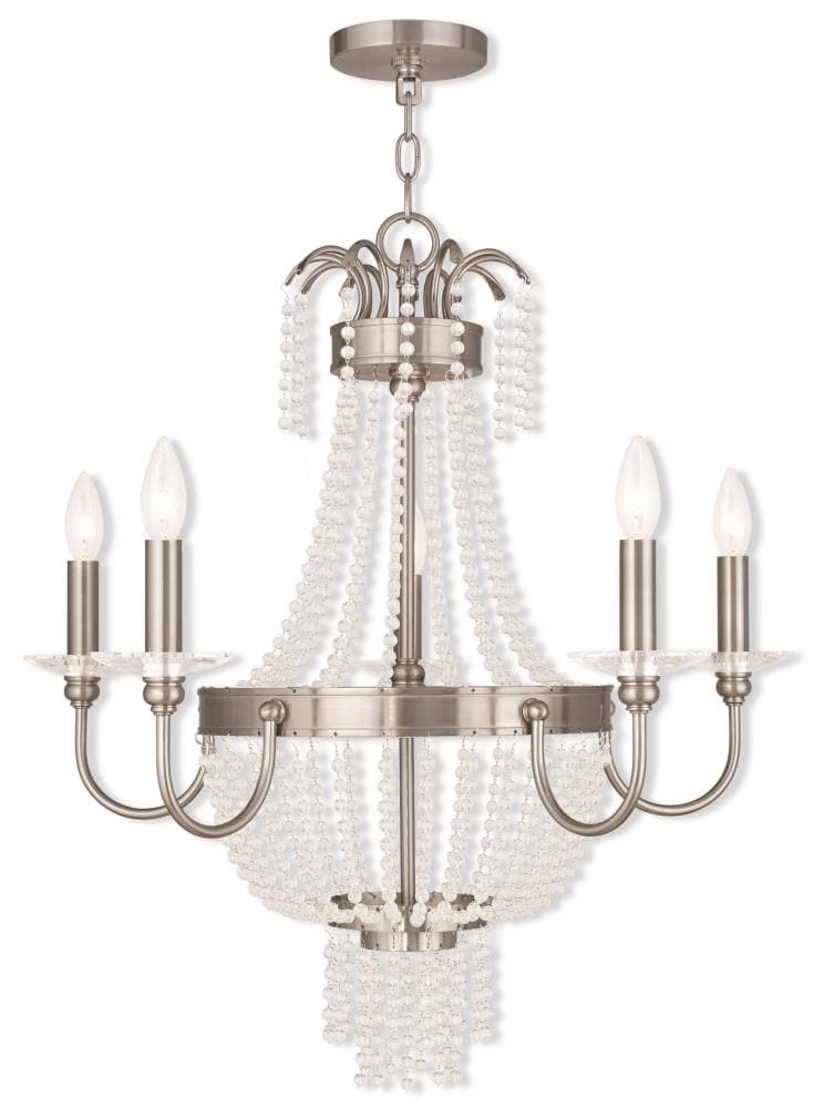 Livex Lighting Valentina 5 -Light Brushed Nickel Indoor Crystal Metal Chandelier