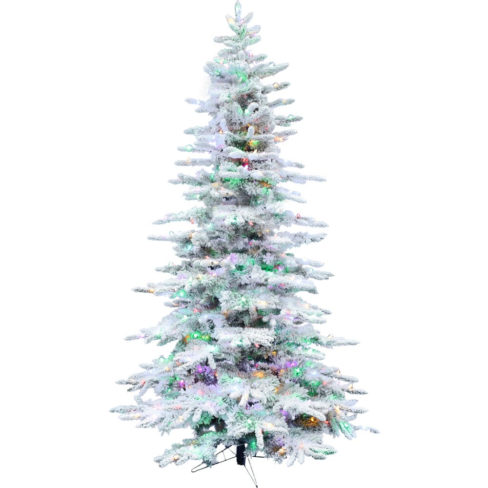 Fraser Hill Farm 10-ft Mountain pine Pre-lit Flocked White Artificial Christmas Tree LED Lights