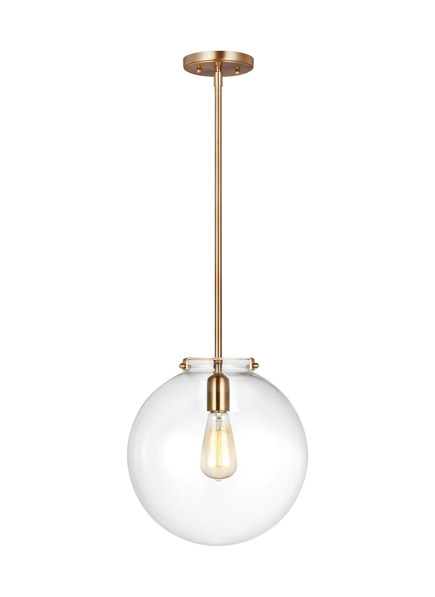 Generation Lighting Kate 1 -Light Satin brass Transitional Clear glass Globe Medium Hanging Pendant light