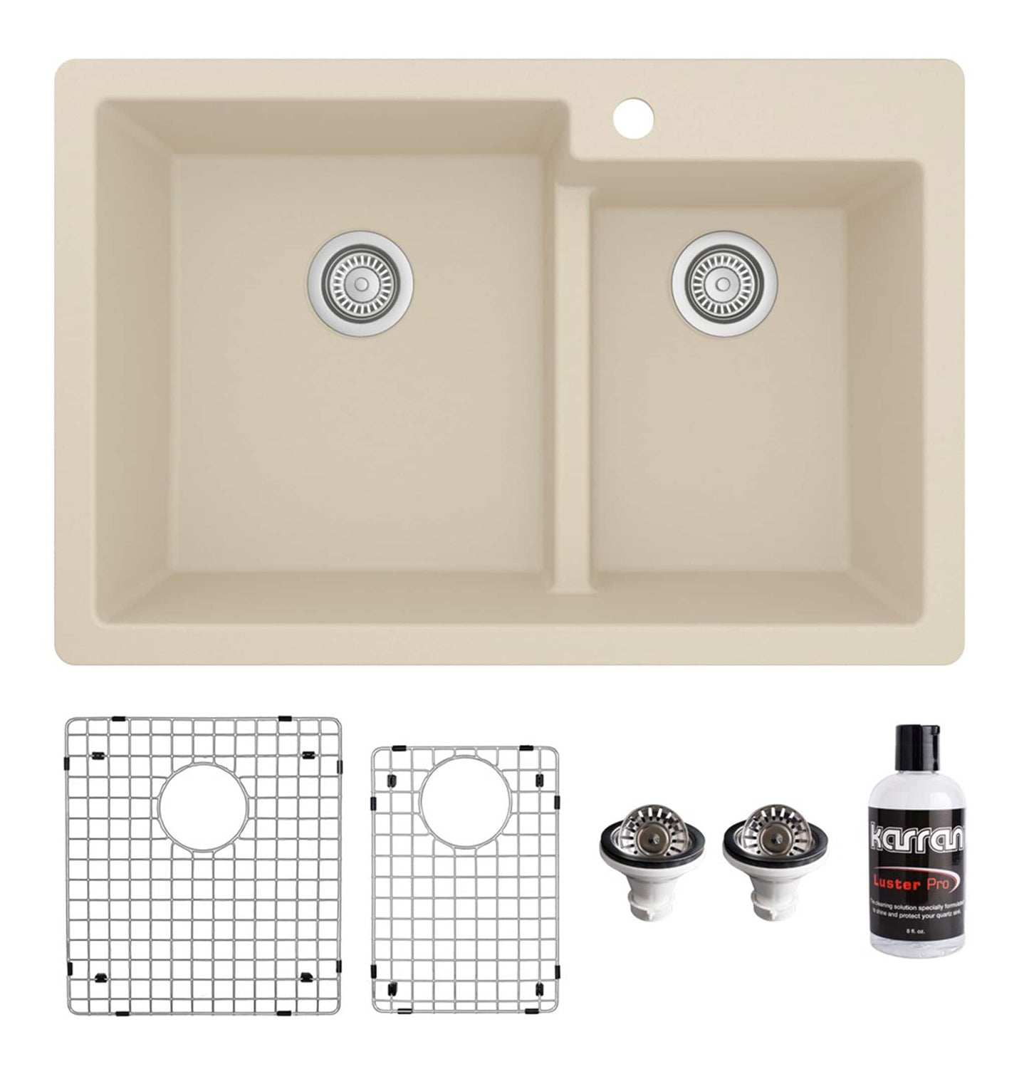 Karran Drop-in 33-in x 22-in Quartz Double offset bowl Kitchen Sink