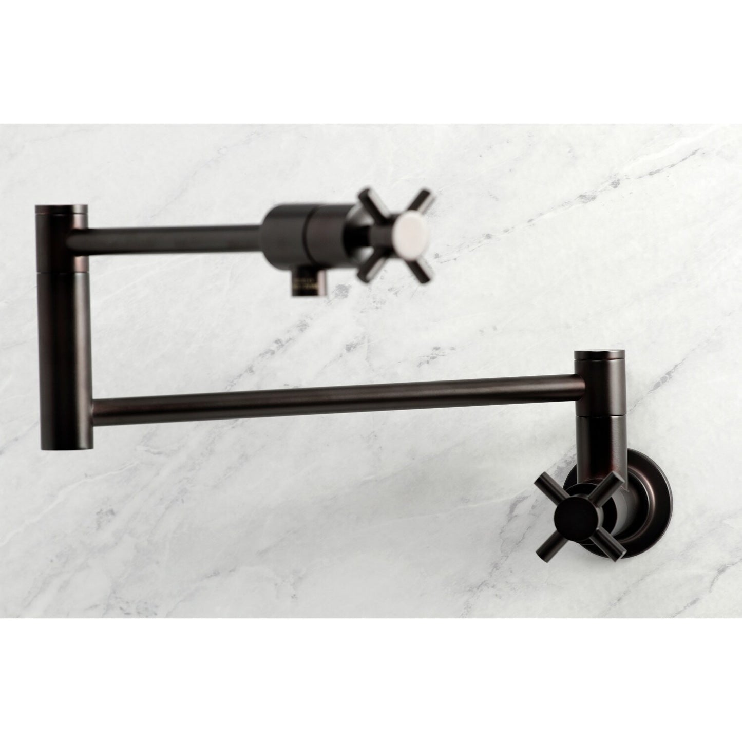 Kingston Brass Concord Oil-rubbed bronze Double Handle Wall-mount Handle Residential Pot filler Kitchen Faucet with Sprayer
