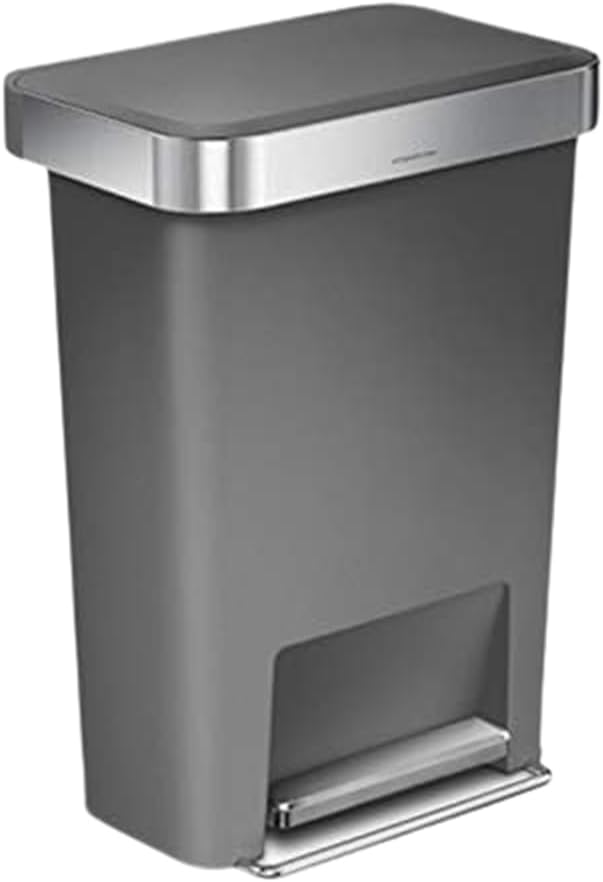 simplehuman 45 Liter \/ 12 Gallon Rectangular Kitchen Step Trash Can with Soft-Close Lid, Grey Plastic