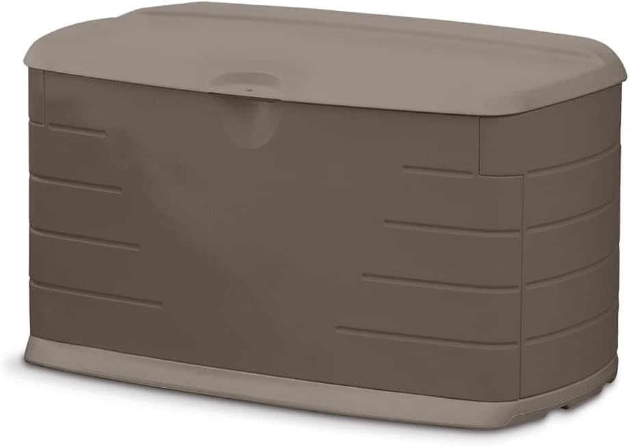 Rubbermaid Medium Resin Outdoor Storage Deck Box (73 Gal), Weather Resistant, Brown, Deck Organization for Home\/Backyard\/Pool Chemicals\/Toys\/Garden Tools\/Porch\/Patio Cushions