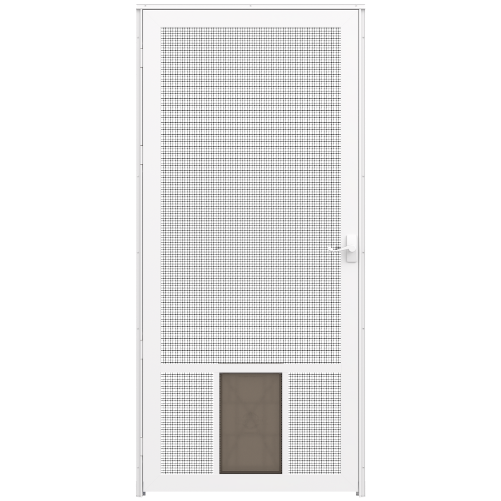 LARSON Pet Breeze Universal reversible Hinged Screen door 32-in x 81-in White Aluminum Single (Handle Included) with Pet Door