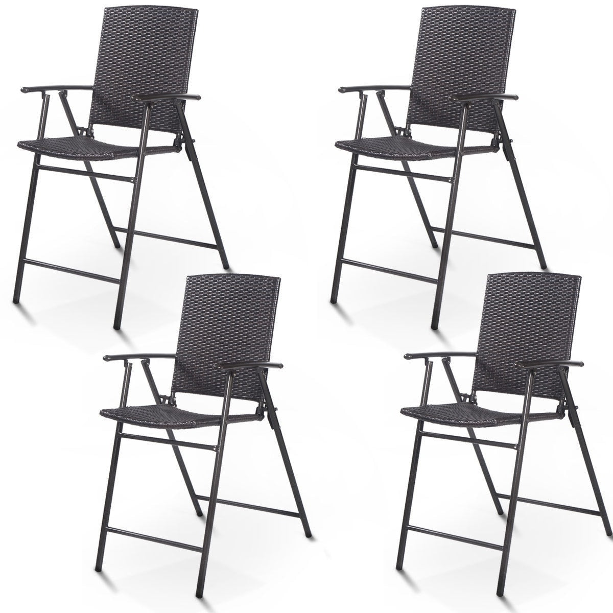 Clihome Set of 4 Rattan Brown Rattan Frame Stationary Counter-height Chair with Woven Seat