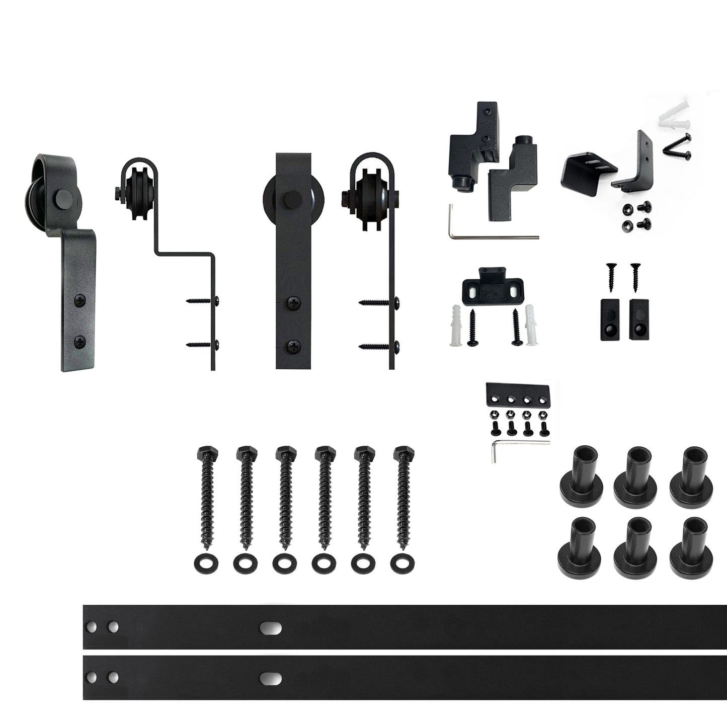 HOMACER 96-in Rustic Black Indoor J-strap Double Bypass Barn Door Hardware Kit YT5TGH096M