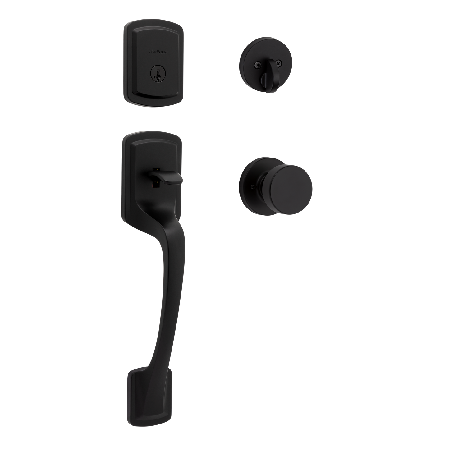 Kwikset Signature Series Prague Matte Black Single-Cylinder Deadbolt Entry Door Handleset Knob Smartkey 818PGHXPSK RDT 514