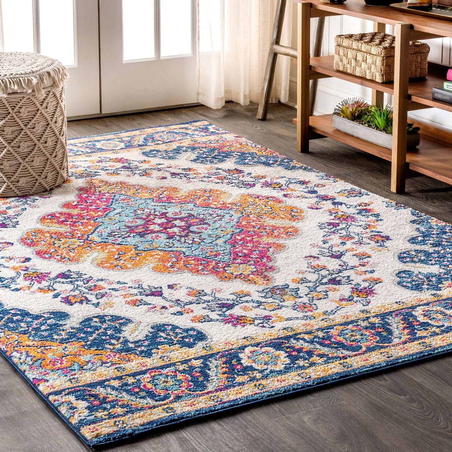 JONATHAN Y BOHEMIAN FLAIR Vintage Medallion 12 x 15 (ft) Loomed Blue/Multi Rectangular Indoor Medallion Vintage Pet Friendly Area rug