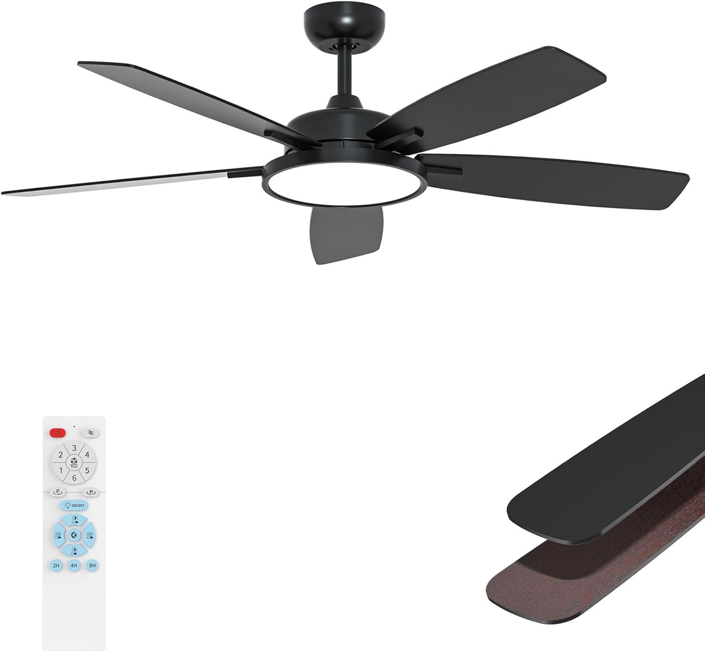 Roomratv Ceiling Fans with Lights,52 Inch,Remote Control,Dimmable,Quiet Reversible DC Motor,Black Ceiling Fan for Living Room,Bedroom,Kitchens,Outdoor Patio,Farmhouse
