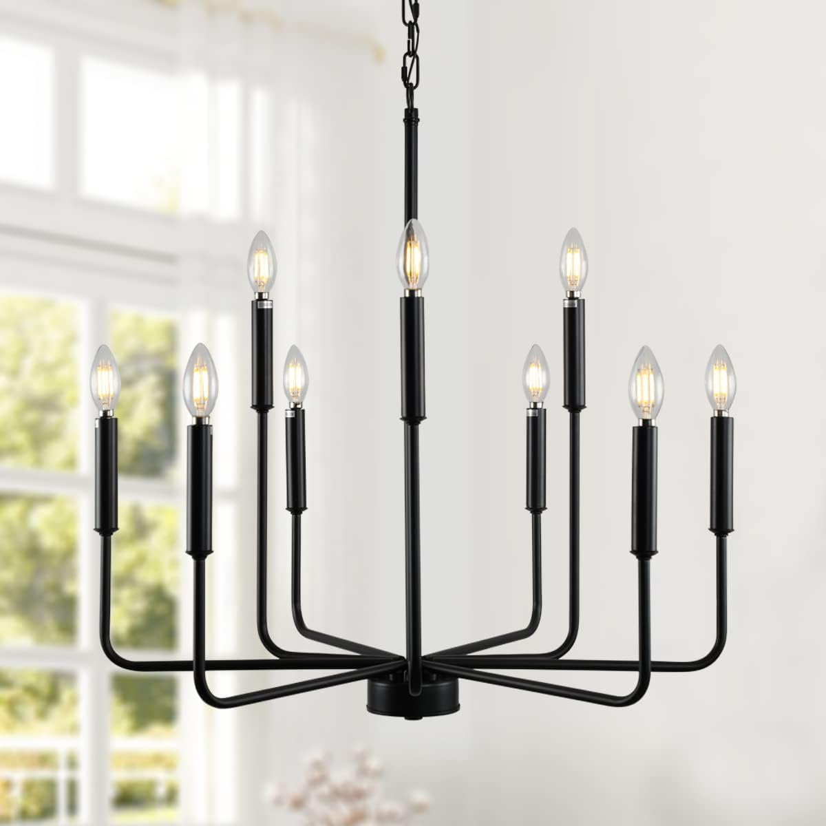 Black Chandeliers for Dining Room Light Fixture Over Table,Modern Farmhouse Chandeliers for Entryway,9-Lights Industrial Metal Candle Lighting Fixtures for Living Room Bedroom Kitchen Island Foyer
