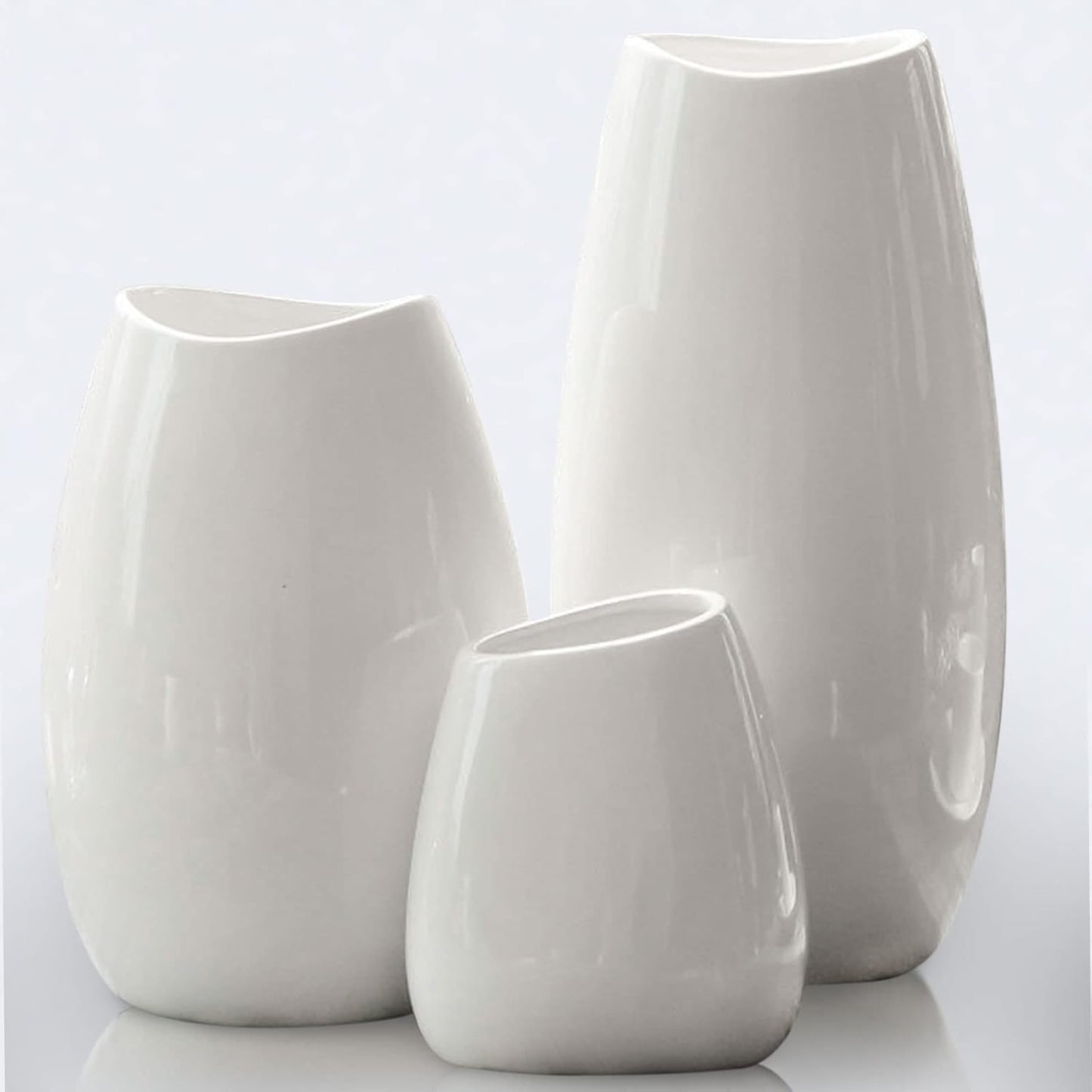 hjn Ceramic Vase Set of 3 White Flower Vase for Home Decor, Modern Decorative Vases for Flowers\/Ideal Shelf Decor\/Table\/Living Room\/Kitchen\/Office-White