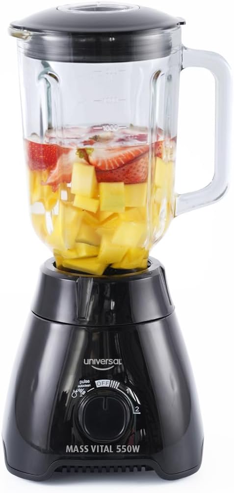 Universal 550W Mass Vital Blender - Glass Jar 57 Oz/1.8 Quart/1.7 Liter - 7-cup, 2 Speed + Pulse Function and 4 Stainless Steel Blade with Chrome Steel Technology