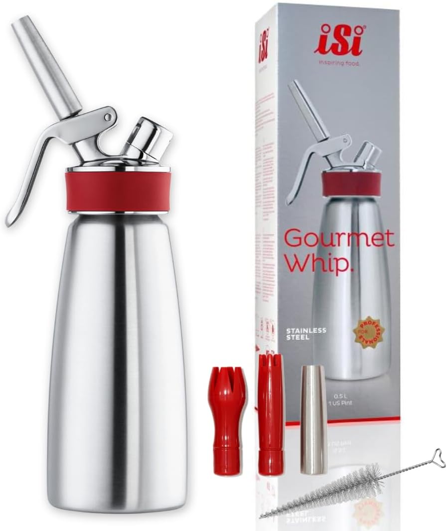 iSi Gourmet Whip (1 Pint) - Multifunctional Food Whipper for Warm & Cold Application, Stainless Steel Cream Canister - Includes 3 Decorating Tips, Dishwasher Safe - Professional Culinary Tool