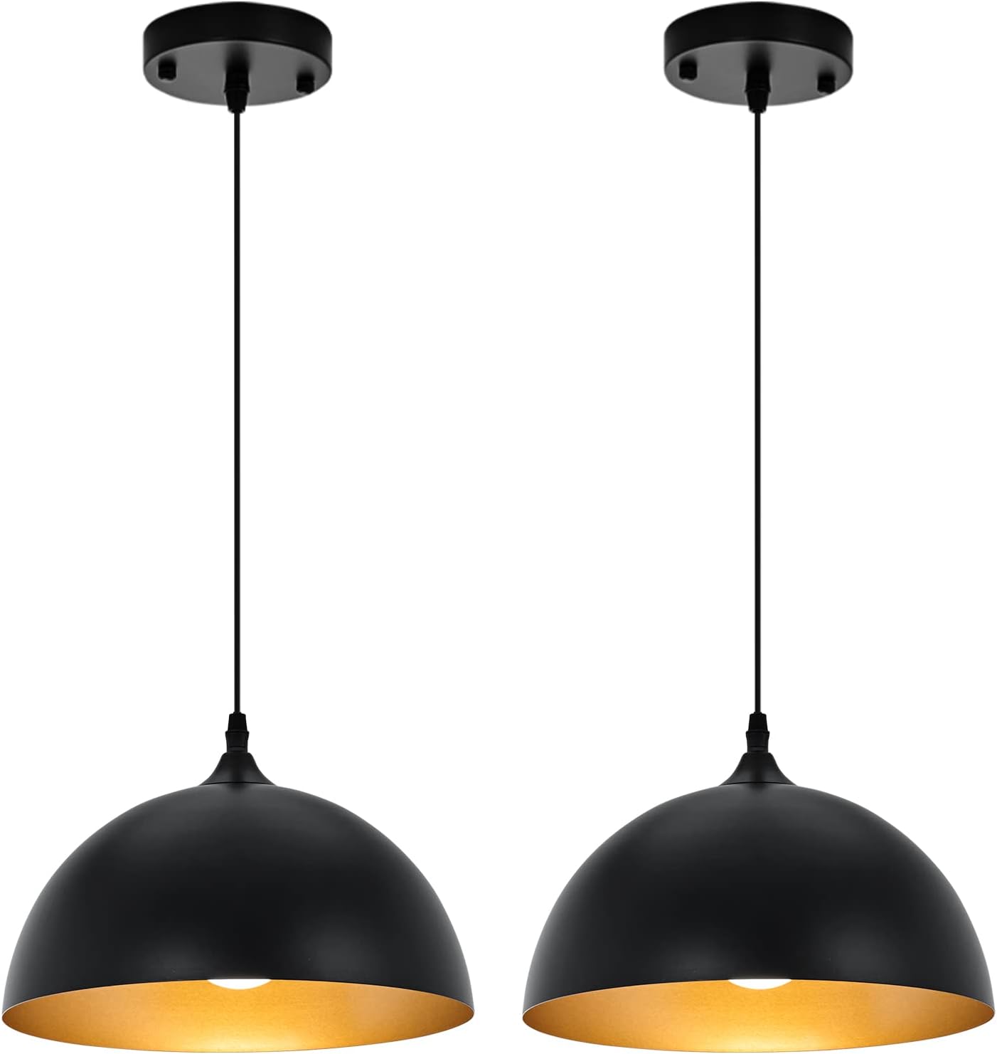 SESIMENT Farmhouse Pendant Lighting for Kitchen Island,Black and Gold Dome Pendant Light Fixtures, Industrial Hanging Ceiling Light for Dining Room Foyer Cafe Kitchen Sink,2 Pack