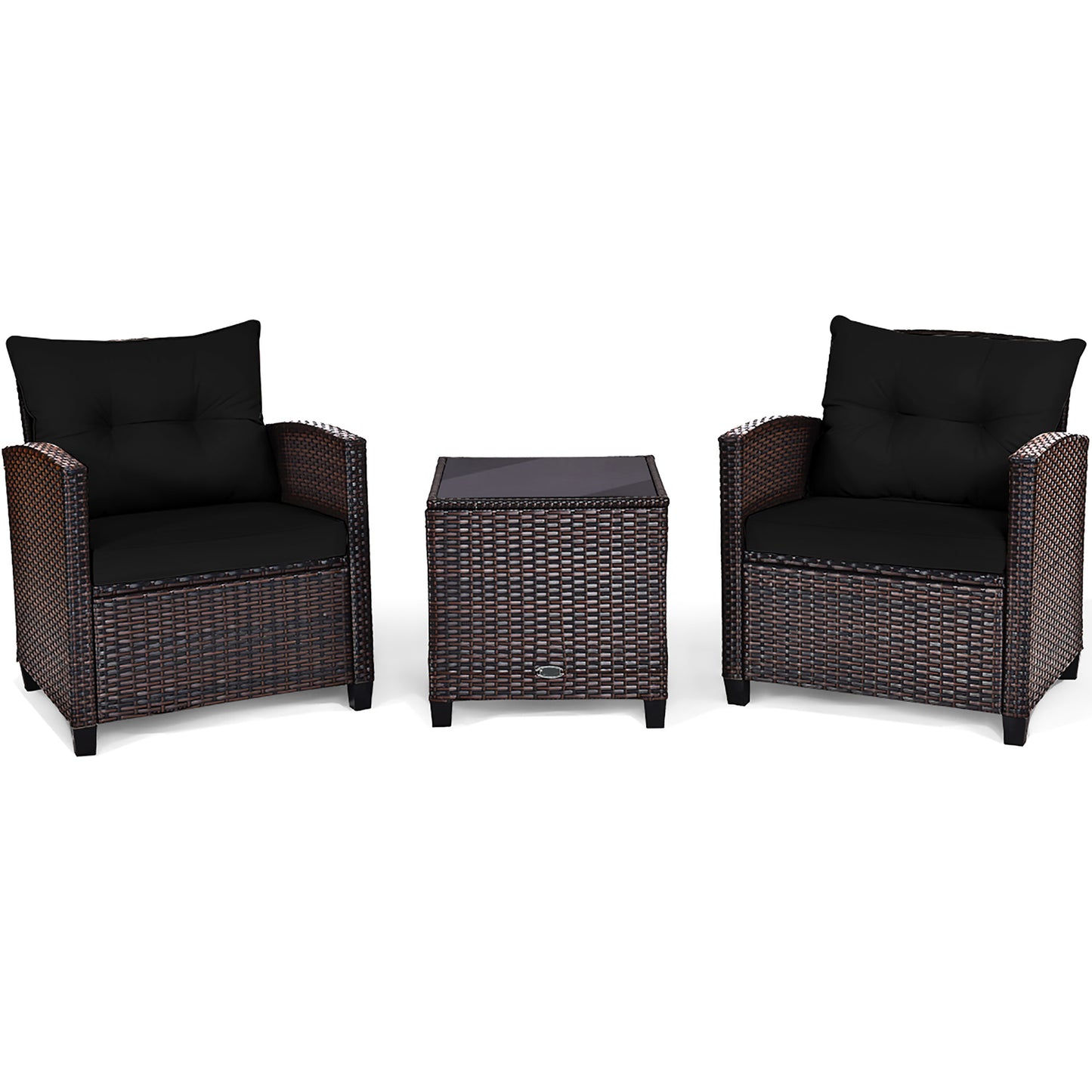 Costway 3 -Piece Rattan 2 Patio Sofa Conversation Set with Black Cushions