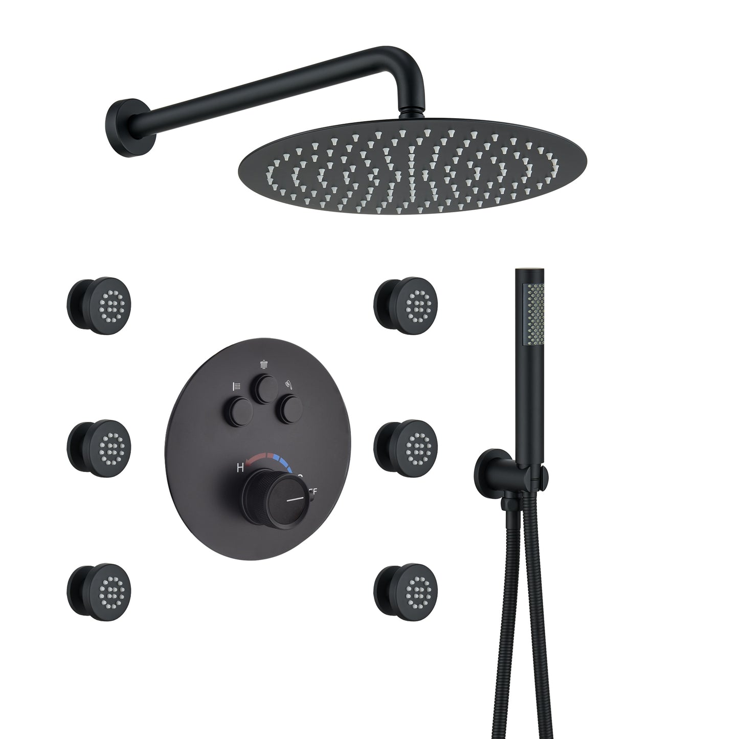 Mondawe Matte Black 12-in Built-In Shower Faucet System with 3-way Diverter ( Pressure-balanced Valve Included )