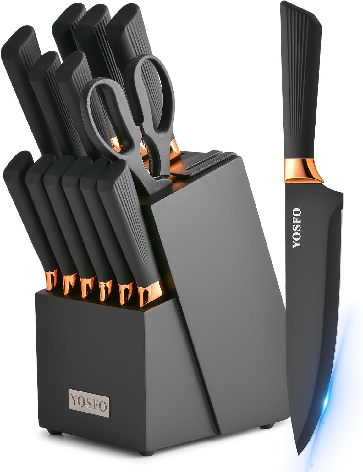 Kitchen Knife Set,15 Pcs Knife Set with Block and Sharpener,High Carbon Stainless Steel Ultra Sharp,Dishwasher Safe