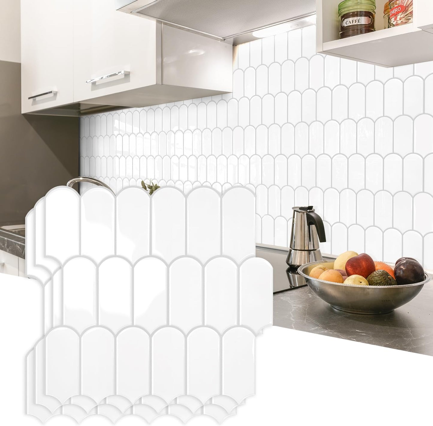 Vamos Tile Upgraded Thicker Design Peel and Stick Backsplash Tile, 10-Sheet White with Gray Grout Self Adhesive Vinyl Wall Tiles, Stick on Backsplash for Kitchen, Bathroom,RV