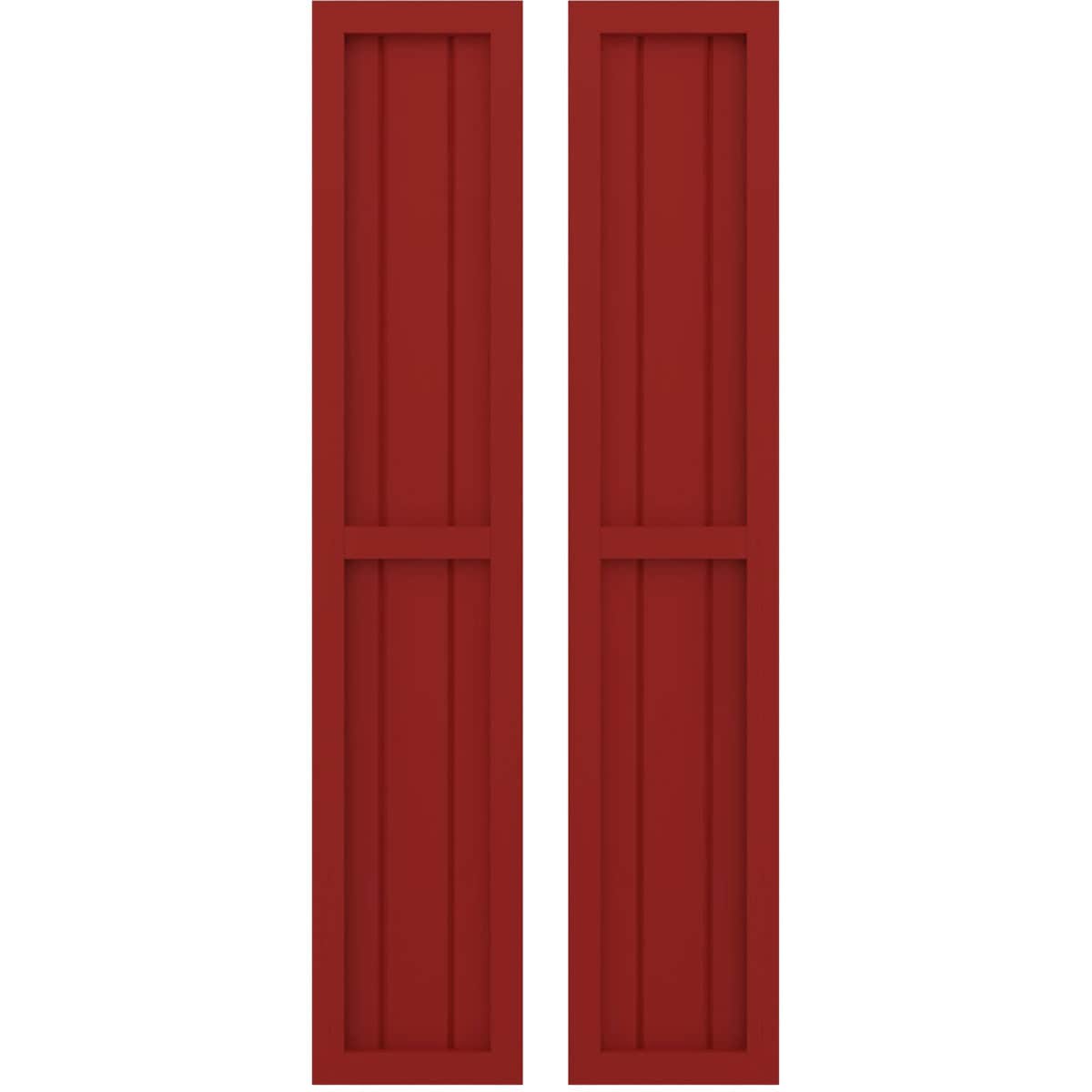 Ekena Millwork 10.5-in W x 44-in H Fire Red Paintable/Stainable Board and batten Wood Exterior Shutters ( 2 -Pack )
