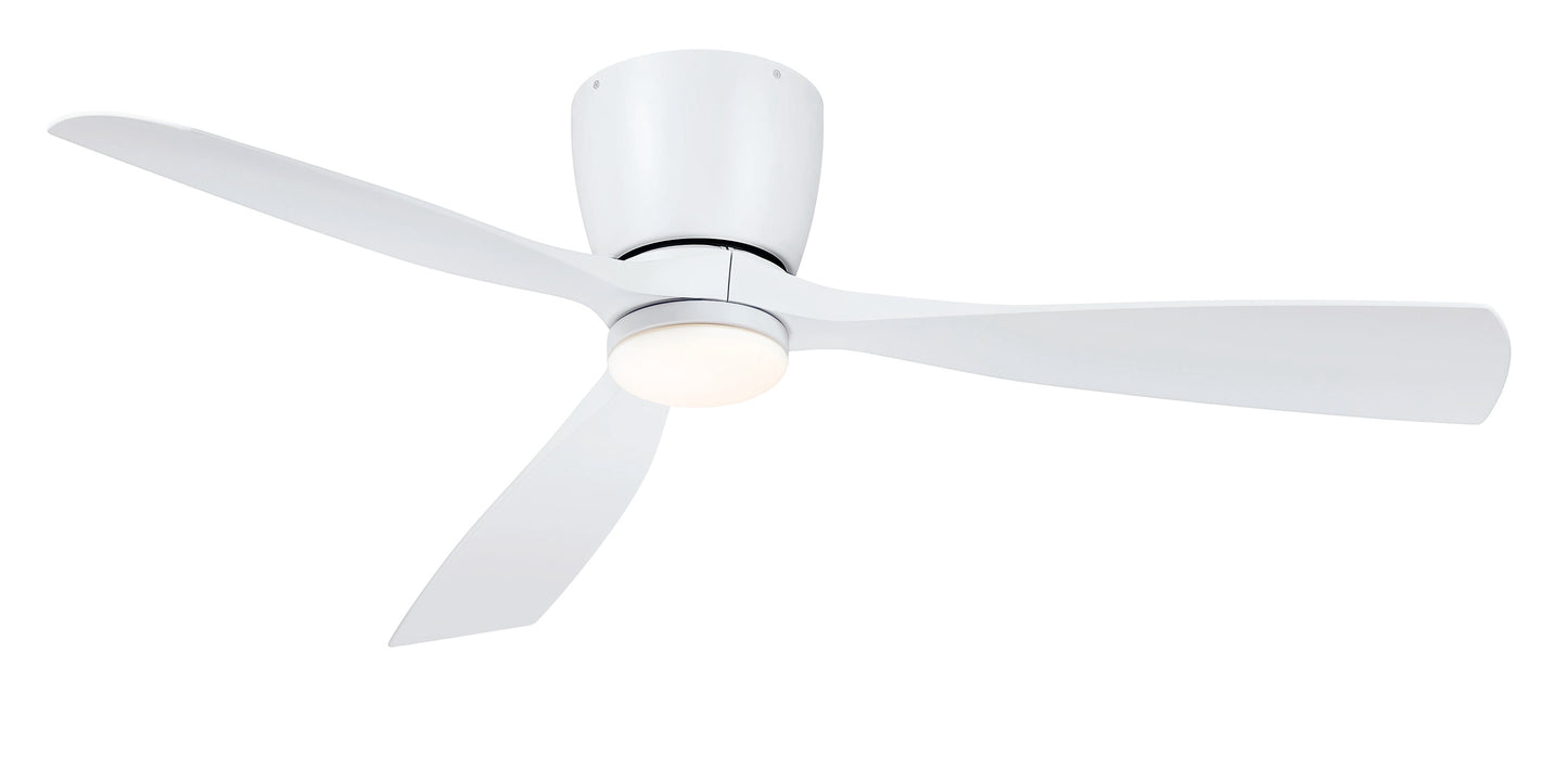 Fanimation Klinch 52-in Integrated LED Outdoor Flush Mount Matte White with Matte White Blades Propeller Ceiling Fan With Light - Remote Included ( 3 -Blade ) 5326243