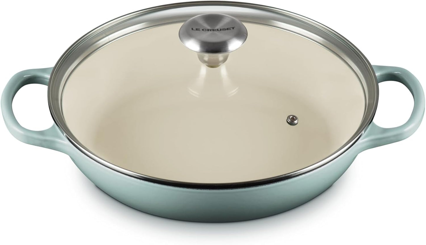 Le Creuset Enameled Cast Iron Signature Round Braiser with Glass Lid, 2.25 qt., Sea Salt
