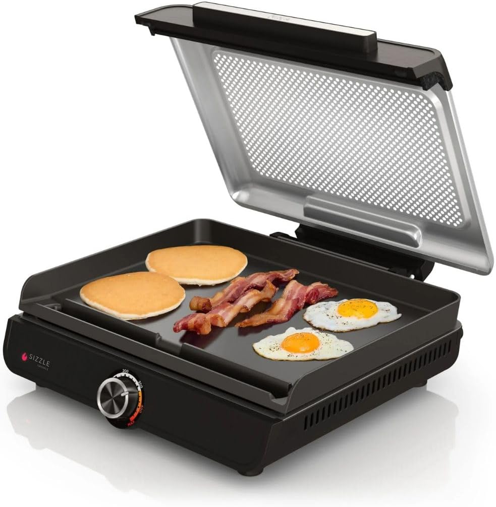 Ninja Sizzle Indoor Grill, 500°F High Heat Countertop Grill with 14 Inch Nonstick Plate, Low-Smoke Technology, Even Edge to Edge Heating, Family-Sized Cooking Power for Effortless Indoor Grilling