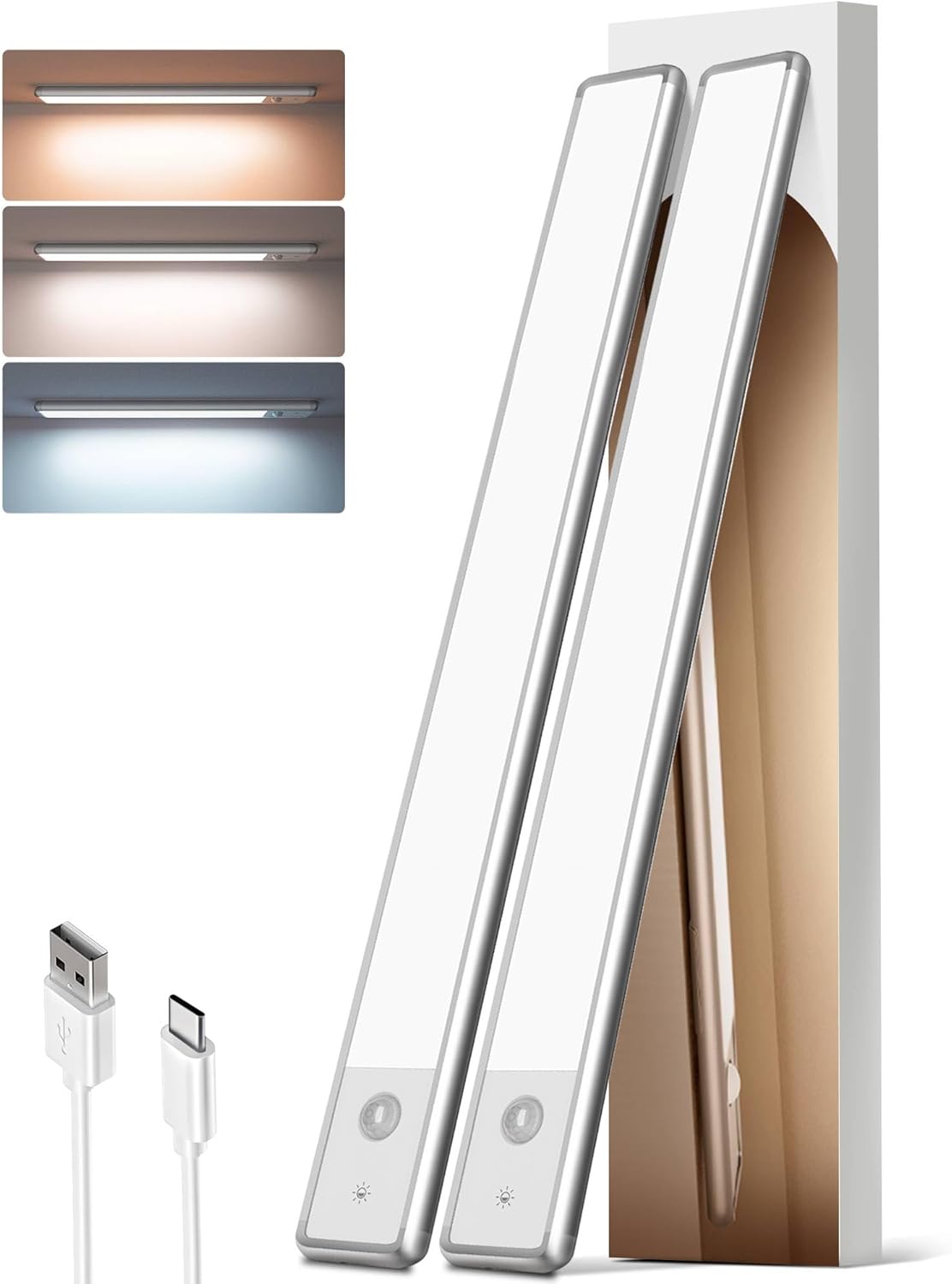 EZVALO 16.5in Under Cabinet Lighting, 4000mAh Rechargeable Motion Sensor Light, LED Magnetic Closet Lights with Dimmable & 3 Color Temps, Wireless Motion Activated Lights for Kitchen, Stairs, Pantry