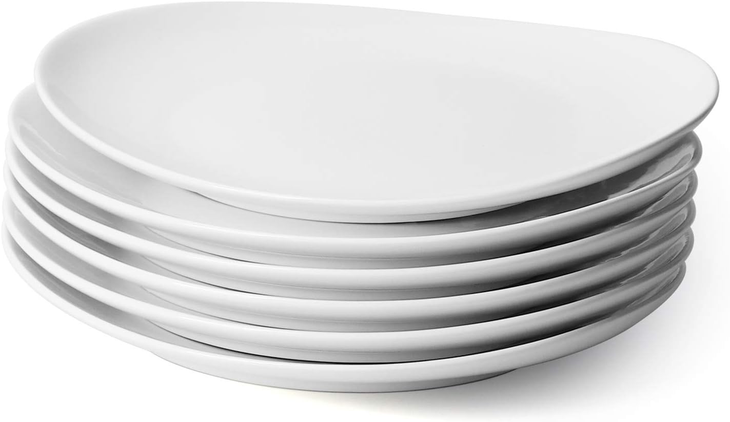 Sweese Porcelain 11 Inch Dinner Plates Set of 6 - White Dinner Plates - Dishwasher, Microwave, Oven Safe, Scratch Resistant