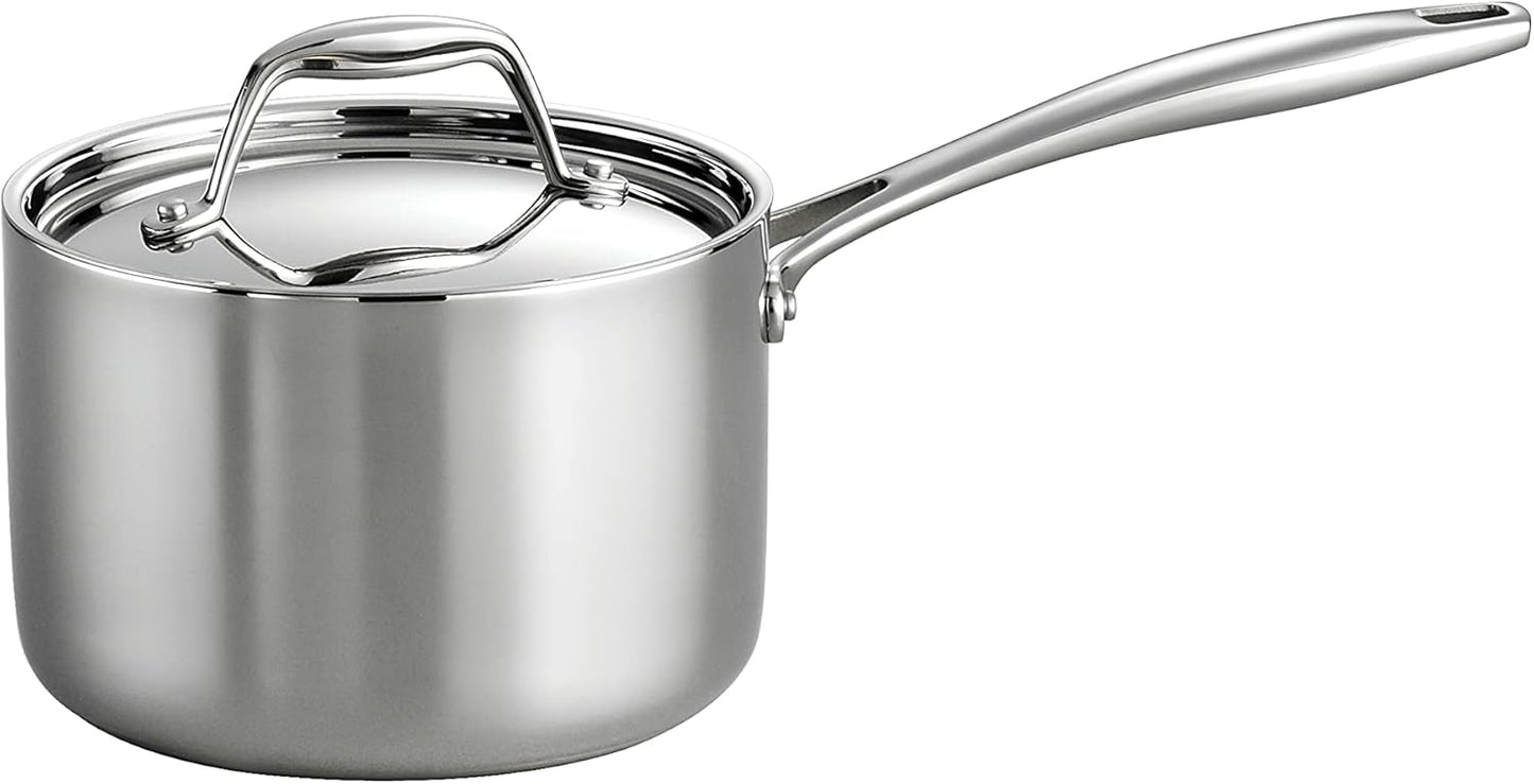 Tramontina Signature Tri-Ply Clad Stainless Steel 2-Quart Sauce Pan with Lid, Induction-Ready, Dishwasher-Safe, NSF-Certified, Made in Brazil