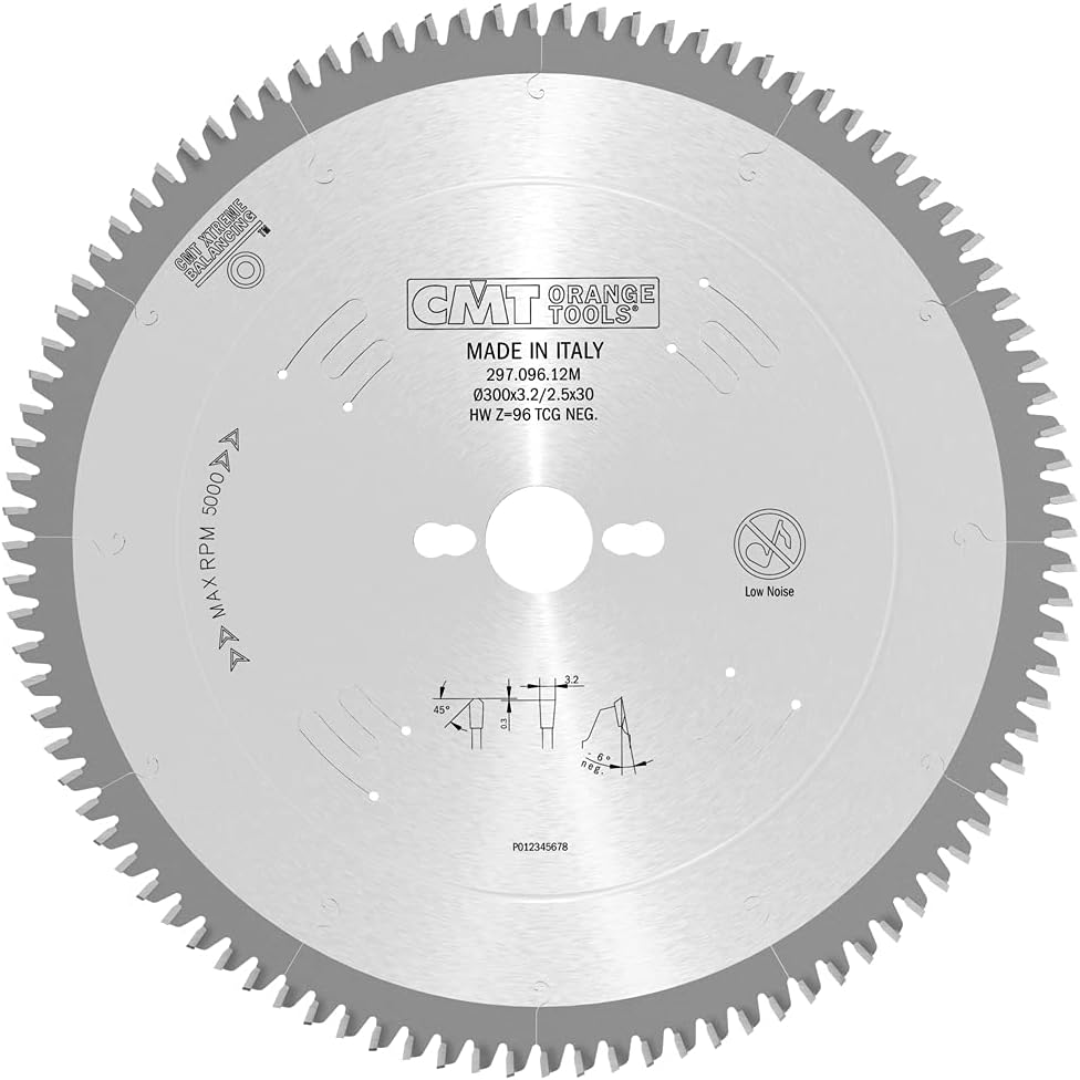 CMT Orange Tools 297.096.12M – Circular Saw Blade 300 x 3.2 x 30 z 96 tcg -6 Degrees Silent