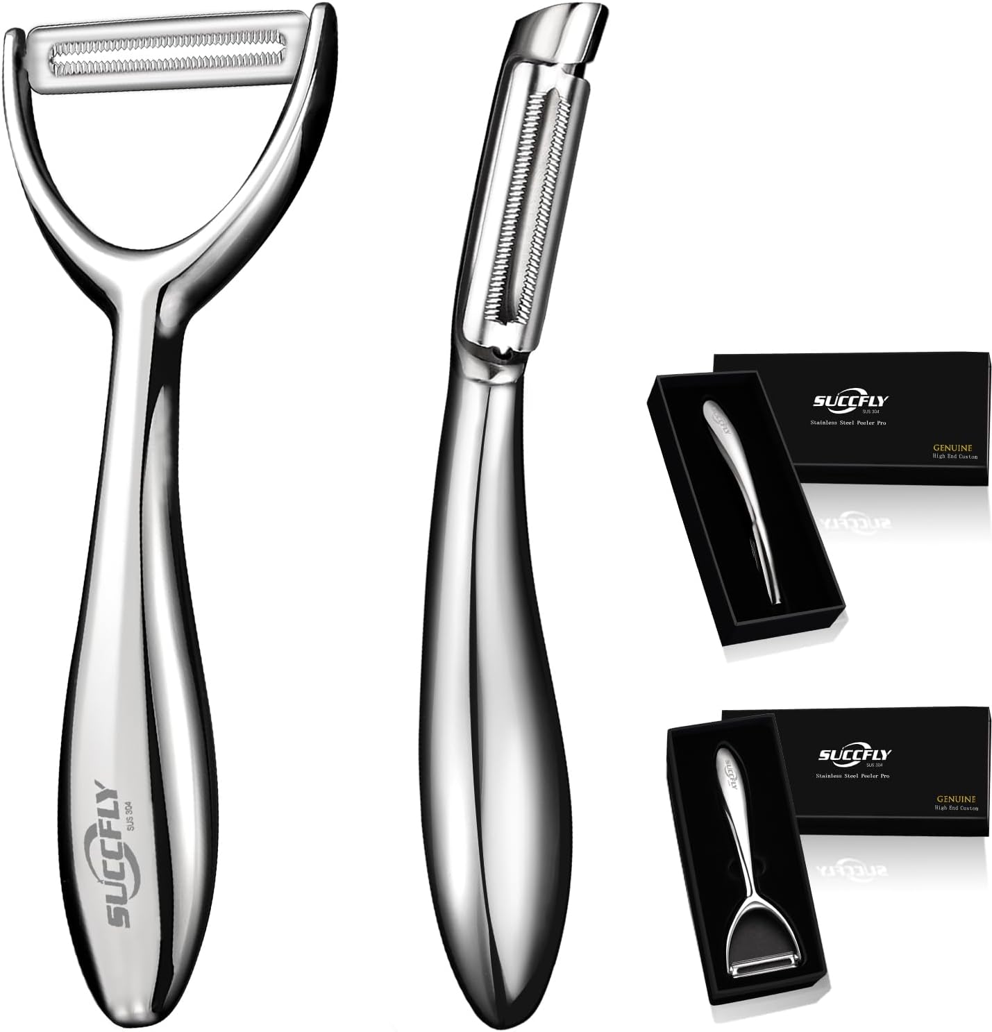 SUCCFLY Vegetable Peeler Stainless Steel,Ultra Sharp Potato Peelers for Kitchen, Premium Veggie Fruit Peeler, Carrot Peeler, Rotary Serrated Blade, Thickened Non-Slip Ergonomic Handle(5-year warranty)