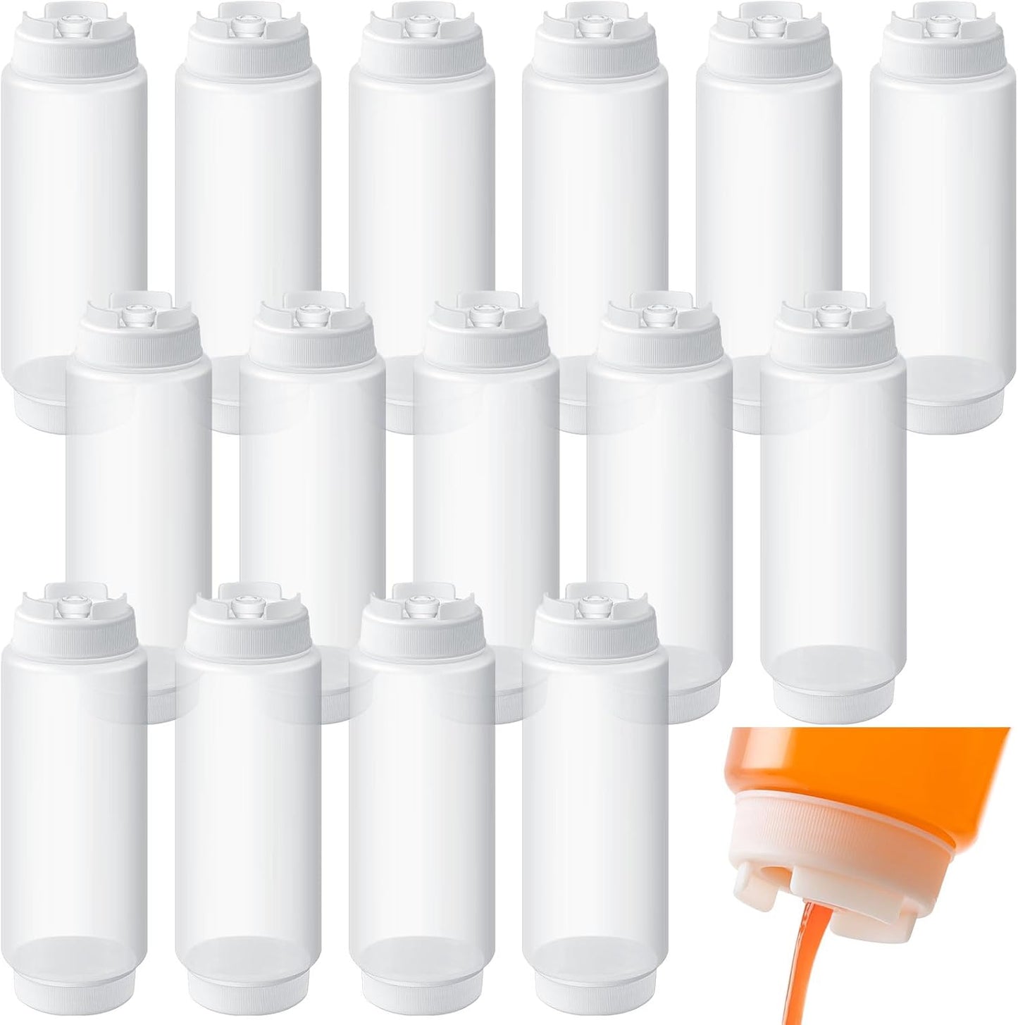 Singhoow 8 Pcs 32 oz Condiment Squeeze Bottles Restaurant Plastic Sauces Squeeze Ketchup Dispenser Inverted Refillable Large Clear Dressing Bottles for Restaurant Kitchen Catering