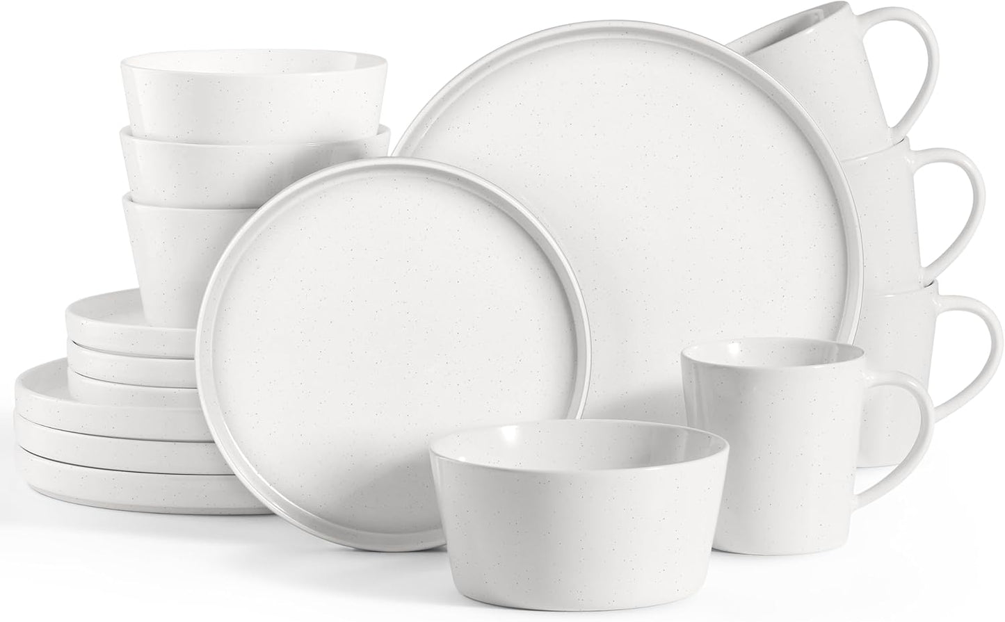 HaWare Stoneware Dinnerware Sets, 16-Piece Dishes Set for 4, Chip & Scratch Resistant Plates and Bowls Set, Speckled Starlight Whith