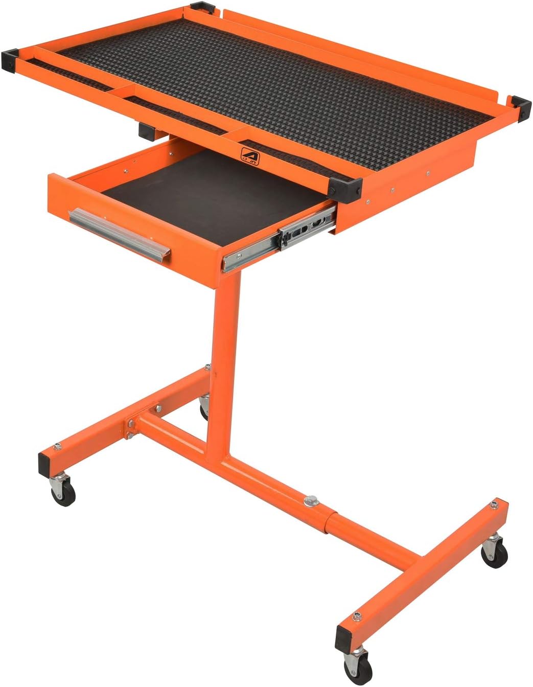 Aain® A018A Heavy-Duty Adjustable Work Table with Drawer & Wheels, Mechanic Tray,Mobile Rolling Tool Table, Orange