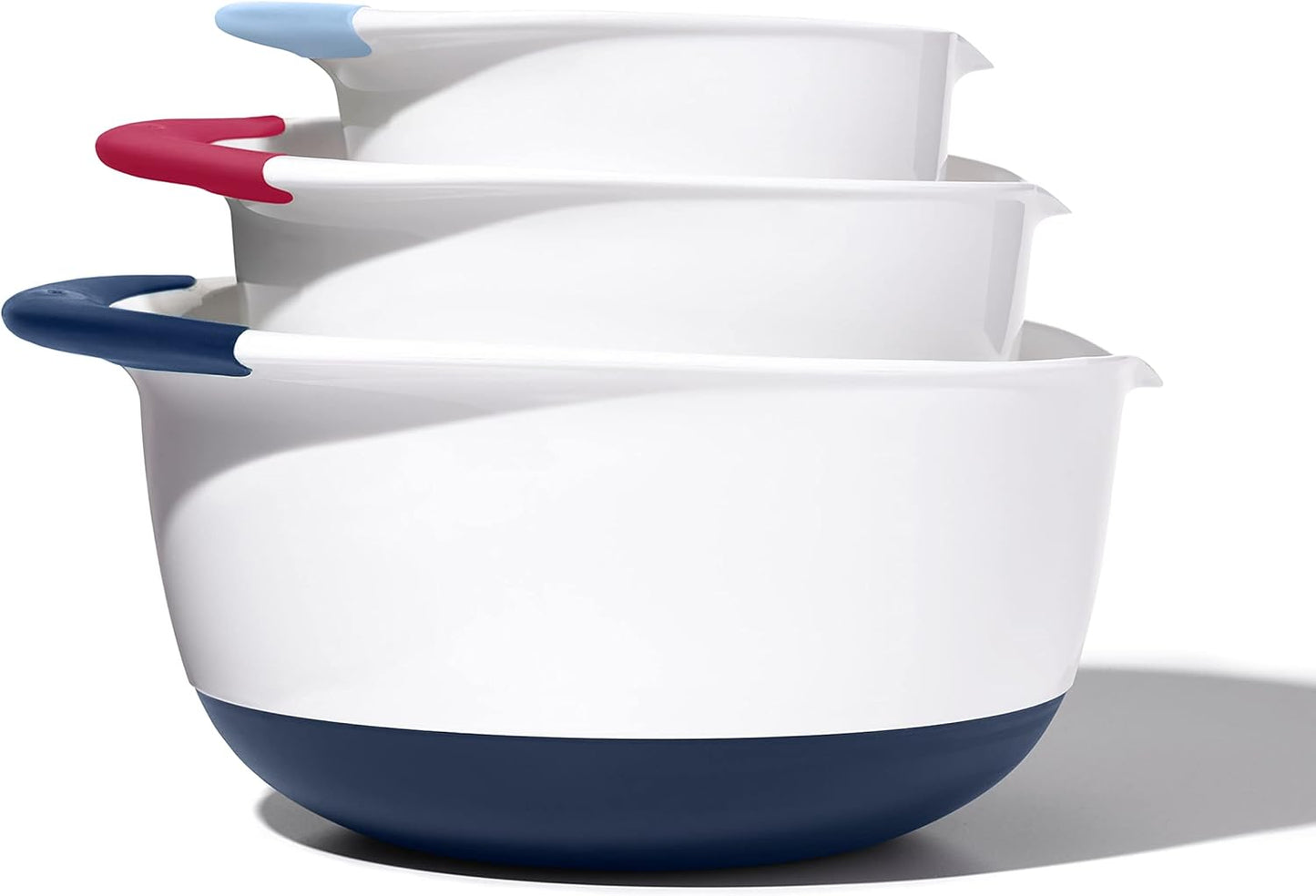 OXO,plastic Good Grips 3-Piece Mixing Bowl Set \u2013 Blueberry, Jam & Seltzer Handles\u200B,4.7 LITERS, Large